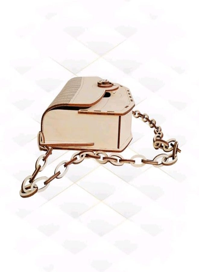 MeeCraft Antique Wooden Clutch with Wood Chain for Women, 18.4x15x5 cm, Beige. - Image 5